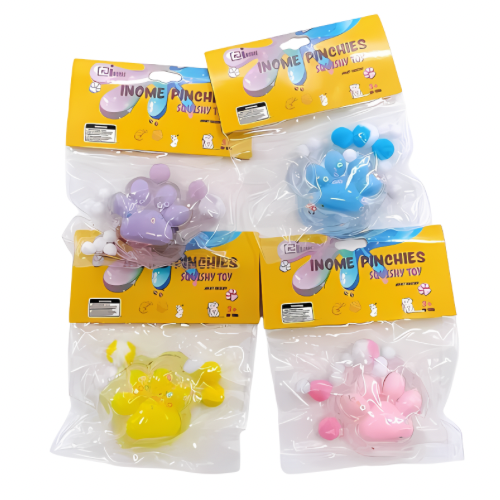 Medium Squishy Sequinced Transparent Cat Paw Pinchy Toys - Box of 16 Pieces