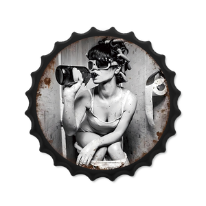 Vintage Tin Beer Caps – 35cm Wall Decor Sippin Girl