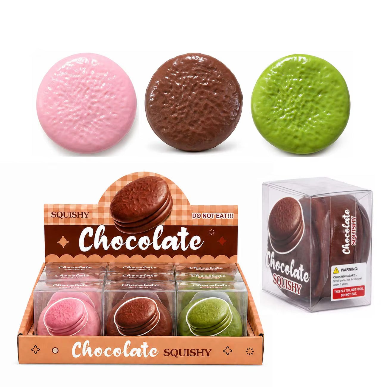 CRUNCHY CHOCOLATE PIE SQUISHY  3 Colors Per Box| 12-Piece Display Box