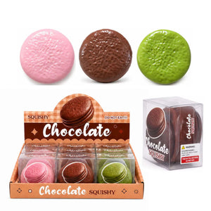 SQUISHY TARTE AU CHOCOLAT CROQUANTE  3 couleurs par boîte | Boîte présentoir de 12 pièces