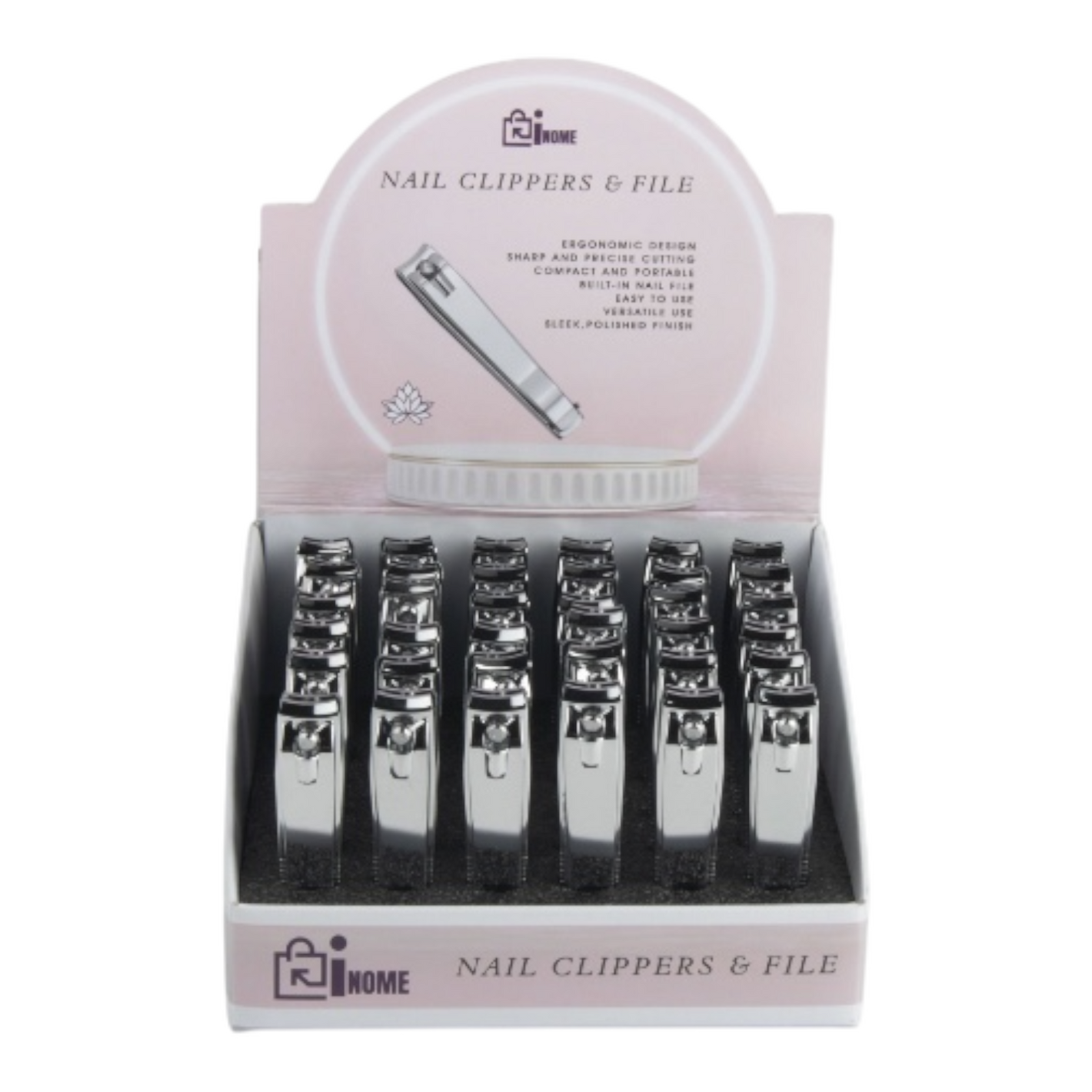 Large Nail Clippers & File – | 36 Pc Display