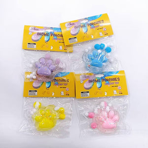 Medium Squishy Sequinced Transparent Cat Paw Pinchy Toys - Box of 16 Pieces