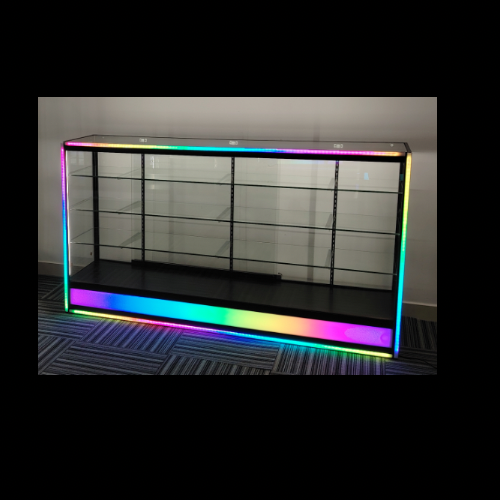 71” Glass Display Case with Lock & Full Lightbox – Black Aluminum Frame (18” W x 39” H)