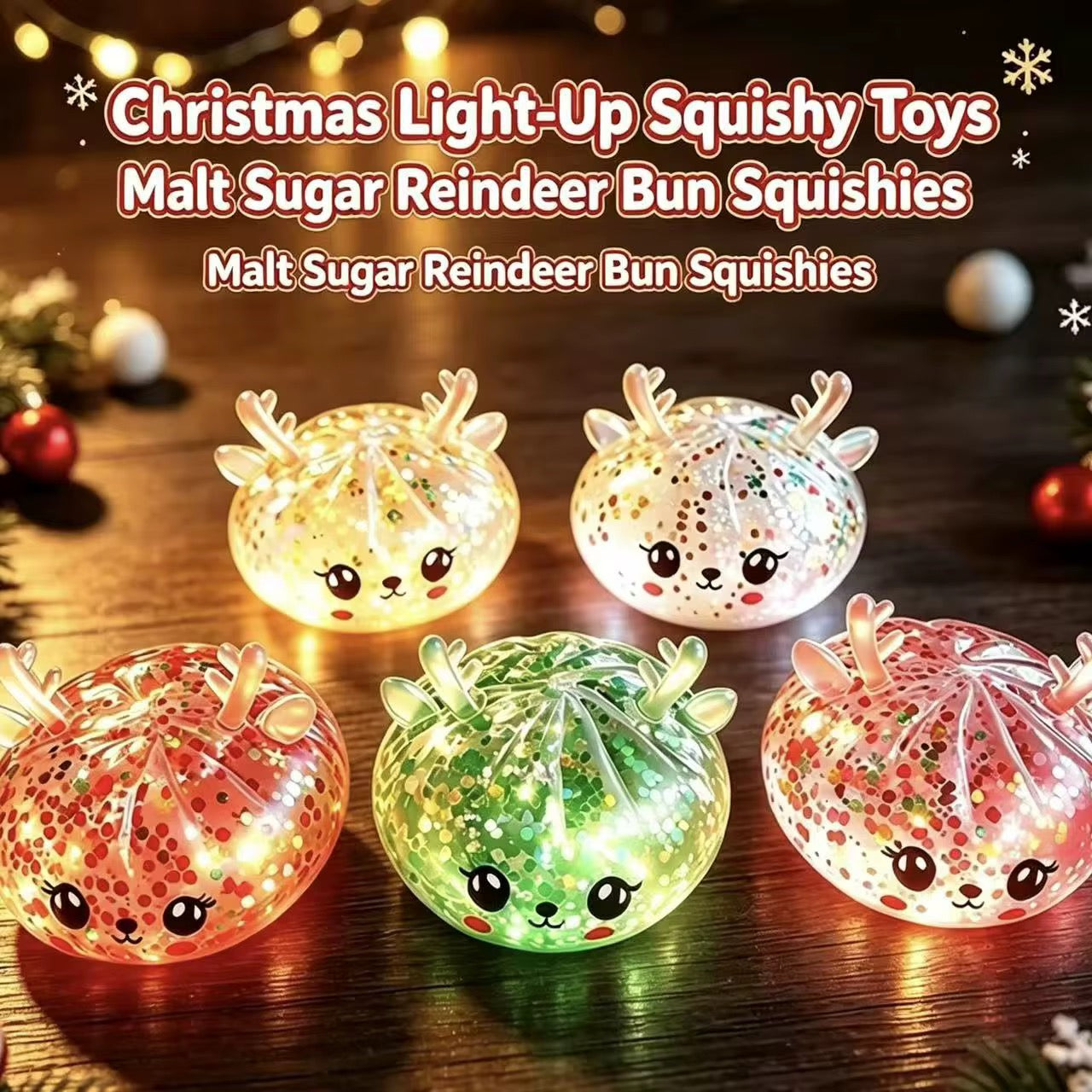 Glittery+light up Christmas 8.5 cm Dumpling squishy |12Pieces Per Box