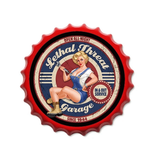 Vintage Tin Beer Caps – 35cm Wall Decor Lethal Threat