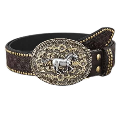 Cowboy Belt Buckle Silver Horse