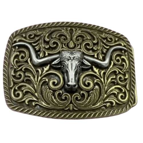 Cowboy Belt Buckle Silver Bull Head