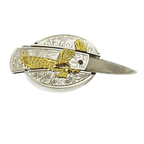 Cowboy Belt Buckle Golden Bald Eagle with Blade