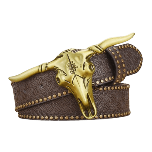 Cowboy Belt Buckle Gold Bold Skull Head