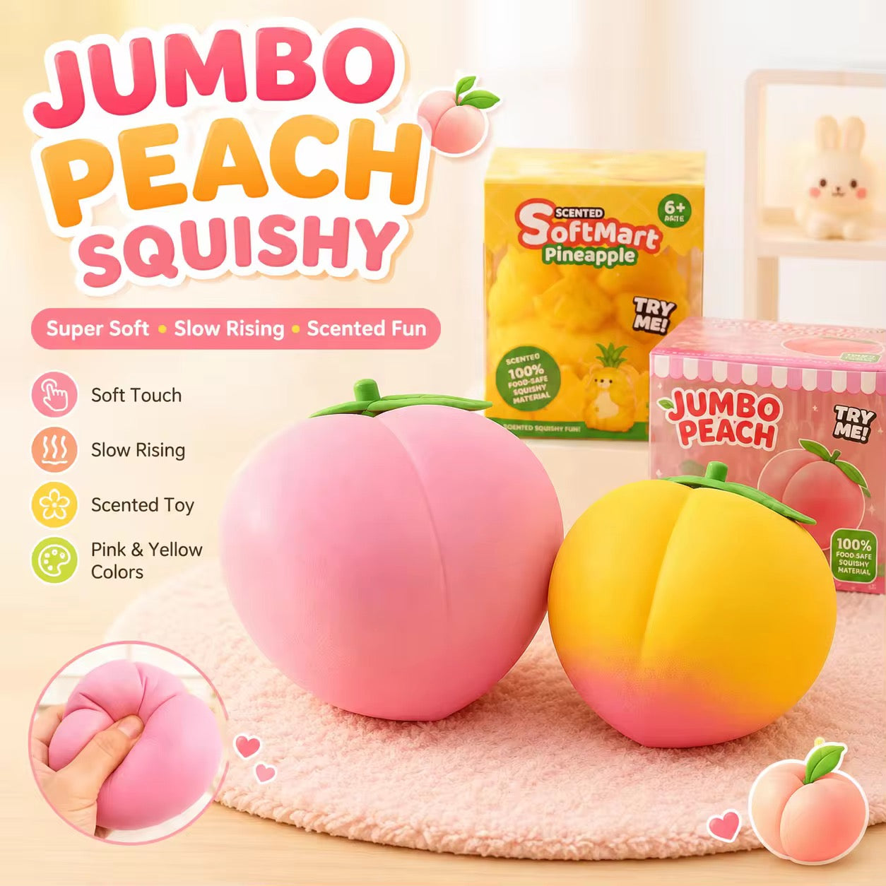 Jumbo Peach Squishy 6pc per box 13.5