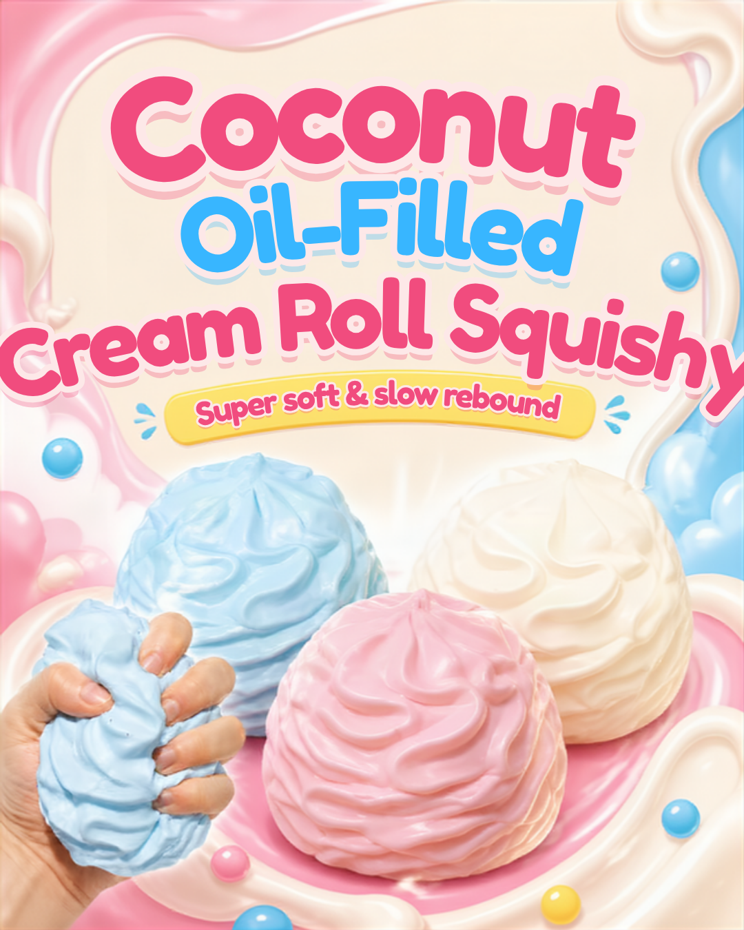CREAM ROLL SQUISHY – 12pcs per Box – 3 Colors