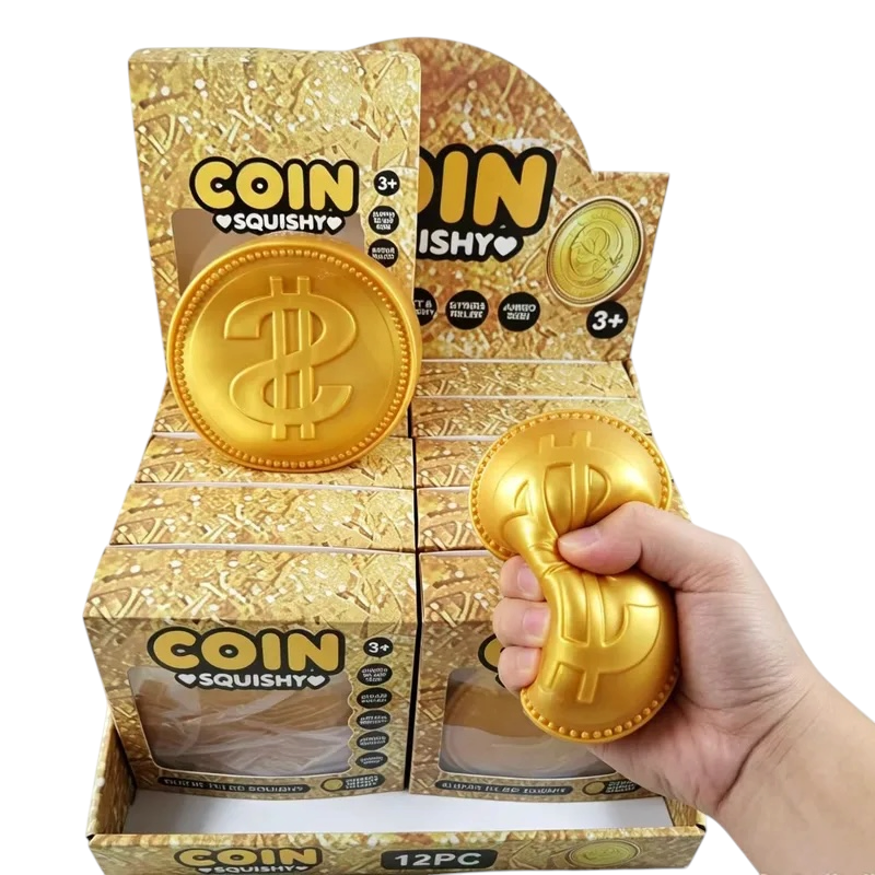 THICK GOLD COIN SHAPED SQUISHY TOY – 12pcs per Display Box | 15cm