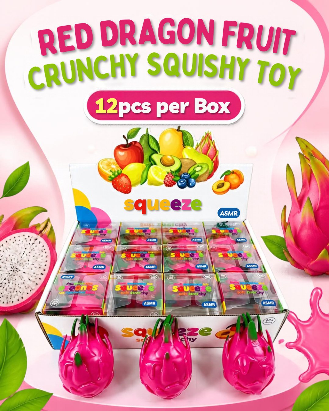 RED DRAGON FRUIT CRUNCHY SQUISHY TOY |12pcs per Box