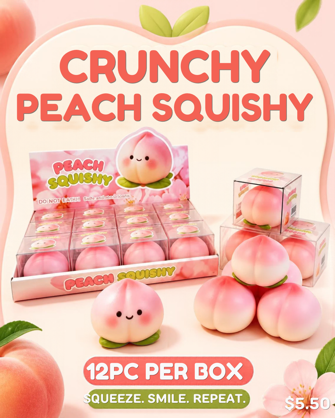 PEACH CRUNCHY SQUISHY TOY |12pcs per Box 7Cm