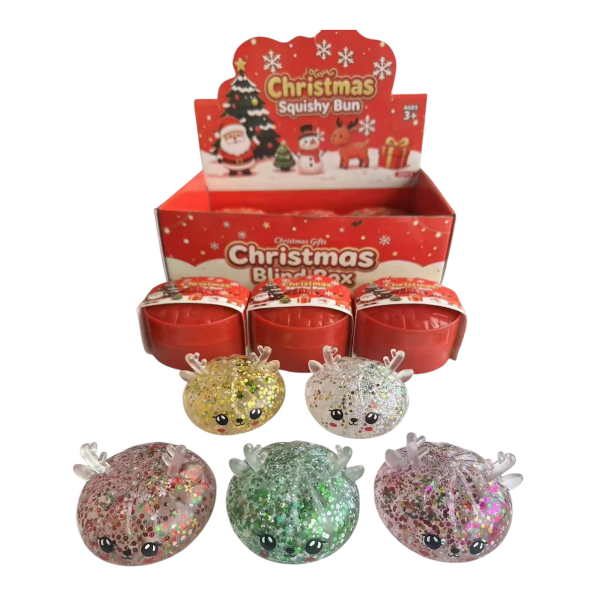 Glittery+light up Christmas 8.5 cm Dumpling squishy |12Pieces Per Box