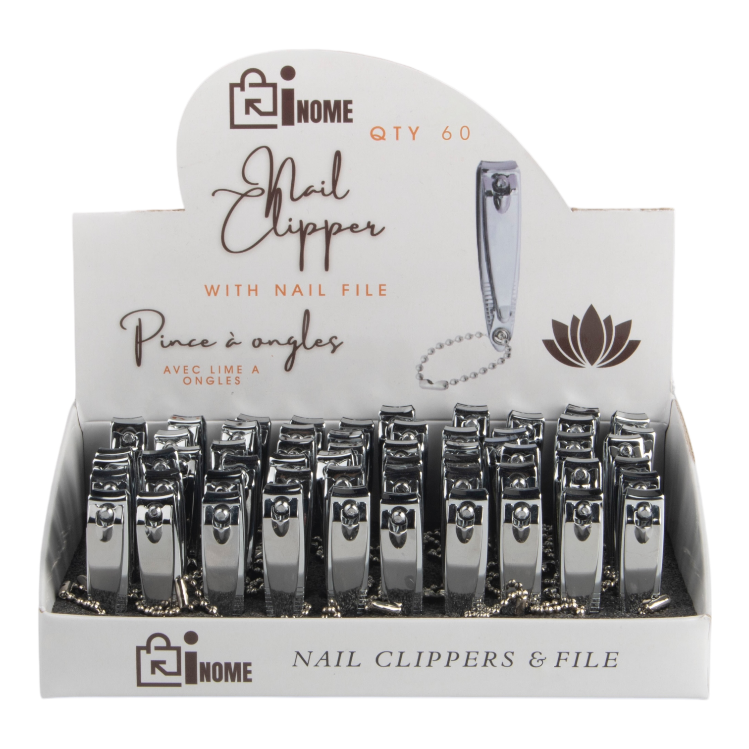 60 Piece Small Nail Clippers with File Counter Display