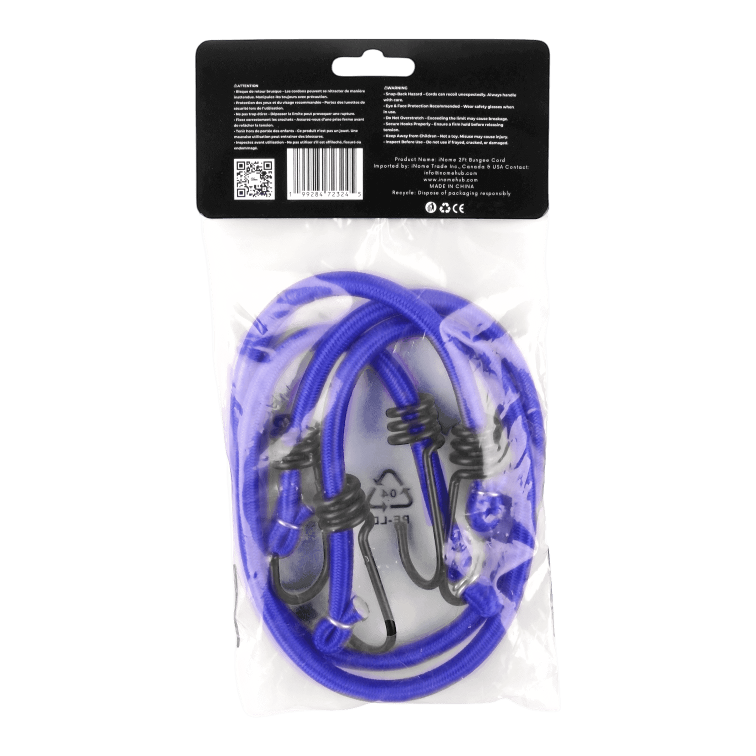 Heavy-Duty 2ft Bungee Cords (2 Cords Per Bag) - Pack of 3