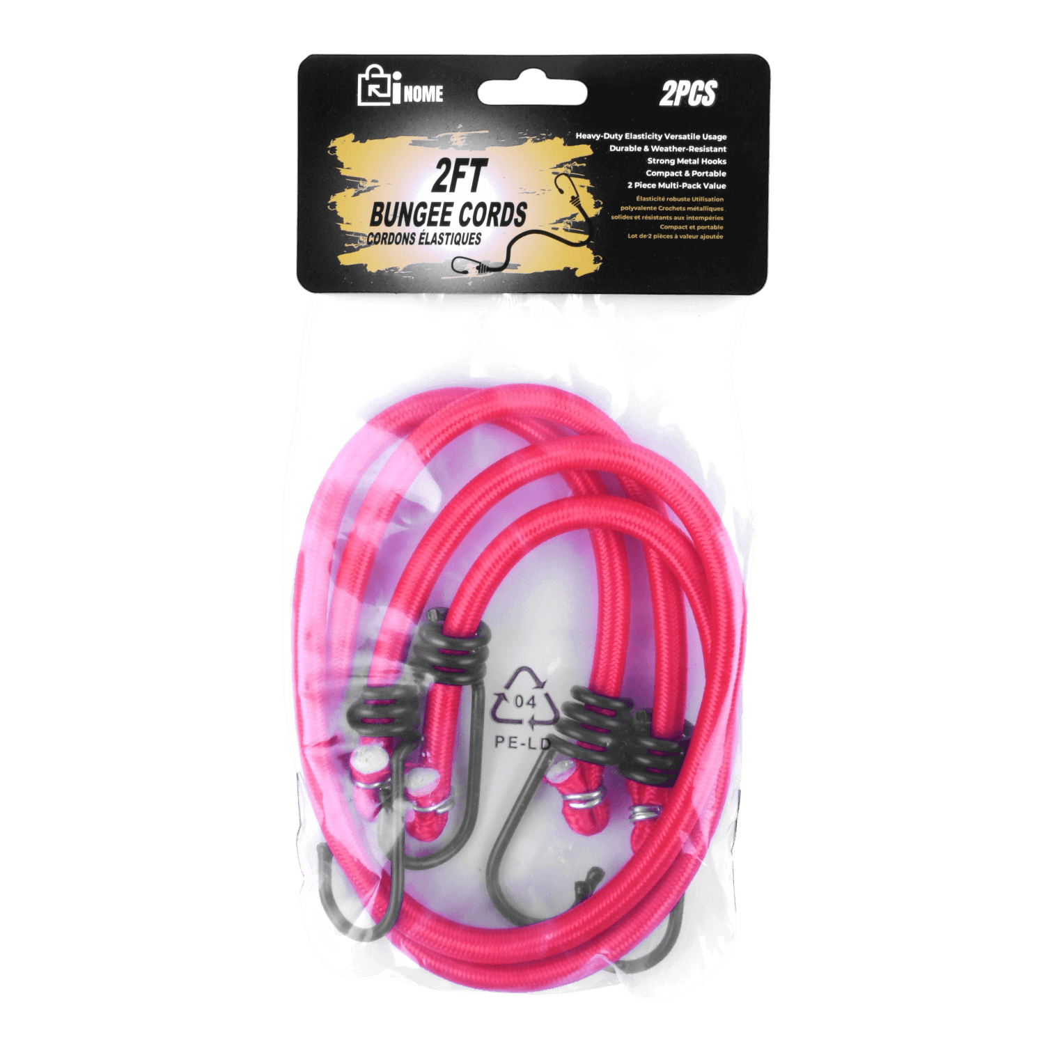 Heavy-Duty 2ft Bungee Cords (2 Cords Per Bag) - Pack of 3