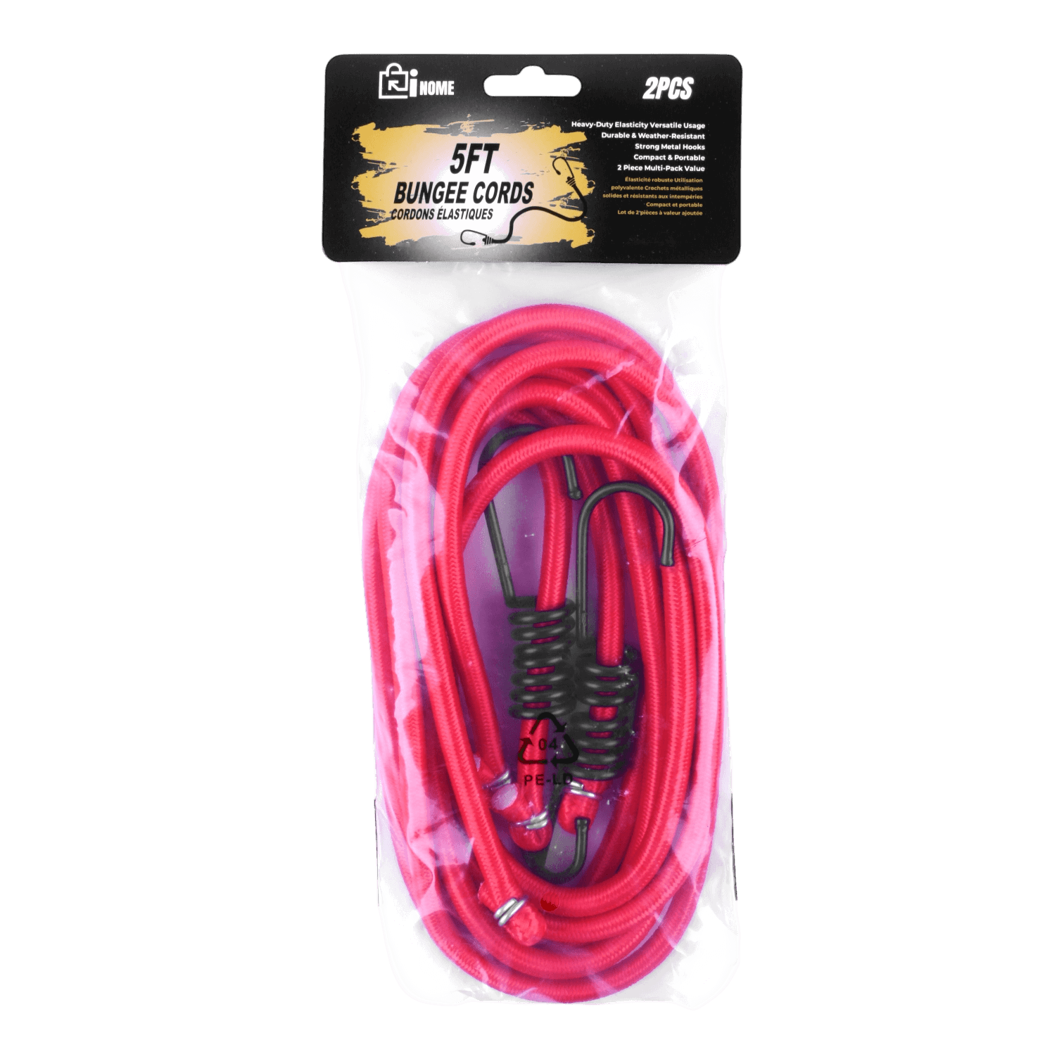 Heavy-Duty 5ft Bungee Cords (2 Cords Per Bag) - Pack of 3