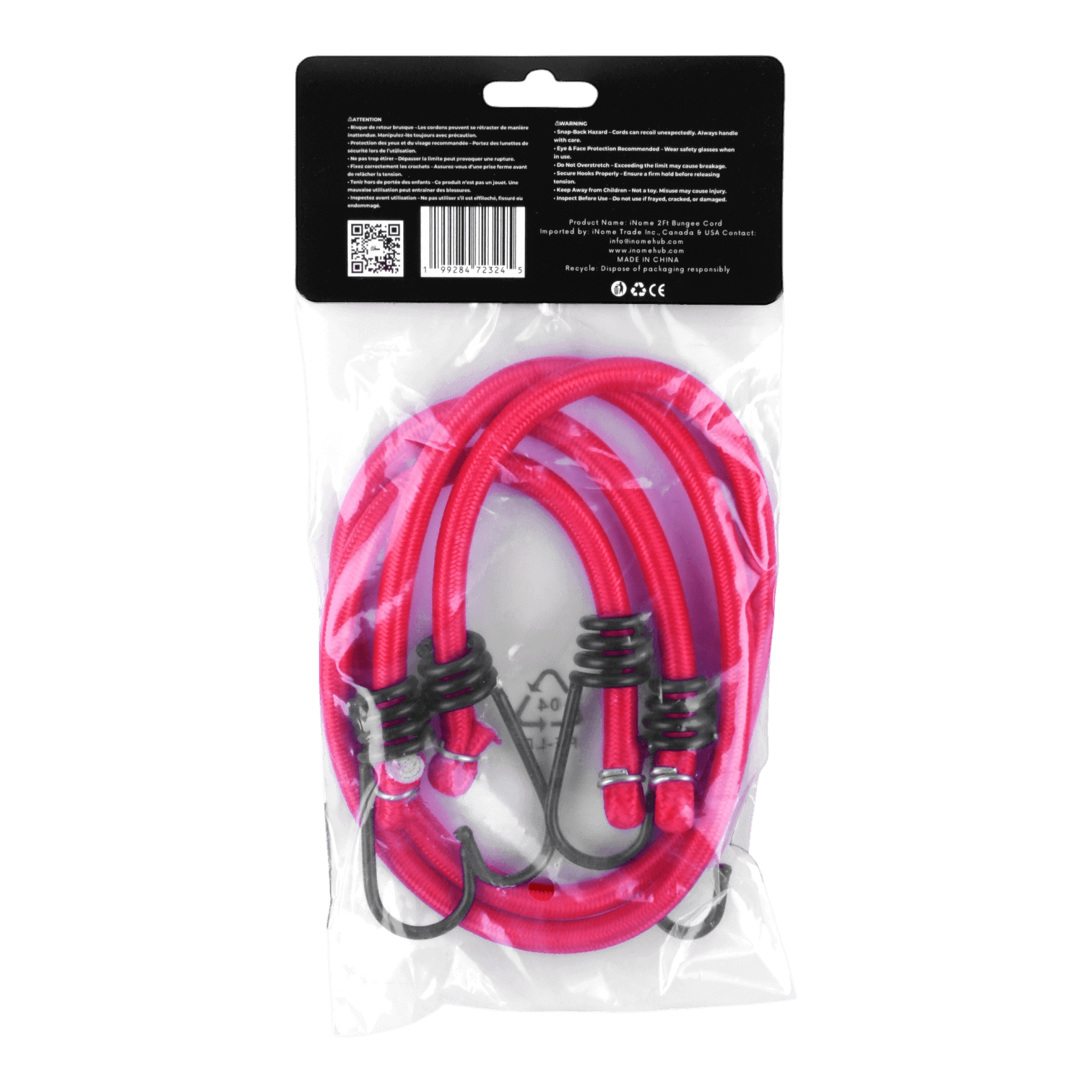 Heavy-Duty 2ft Bungee Cords (2 Cords Per Bag) - Pack of 3